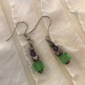 Jewelry - Handmade Green Purple Beaded Dangle Earrings Jewelry - Handmade Green Purple Beaded Dangle Earrings